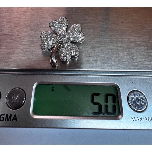 925 Sterling Silver Four Leaf Clover Pendant CZ Estate Lucky Charm Jewelry - Picture 8 of 9